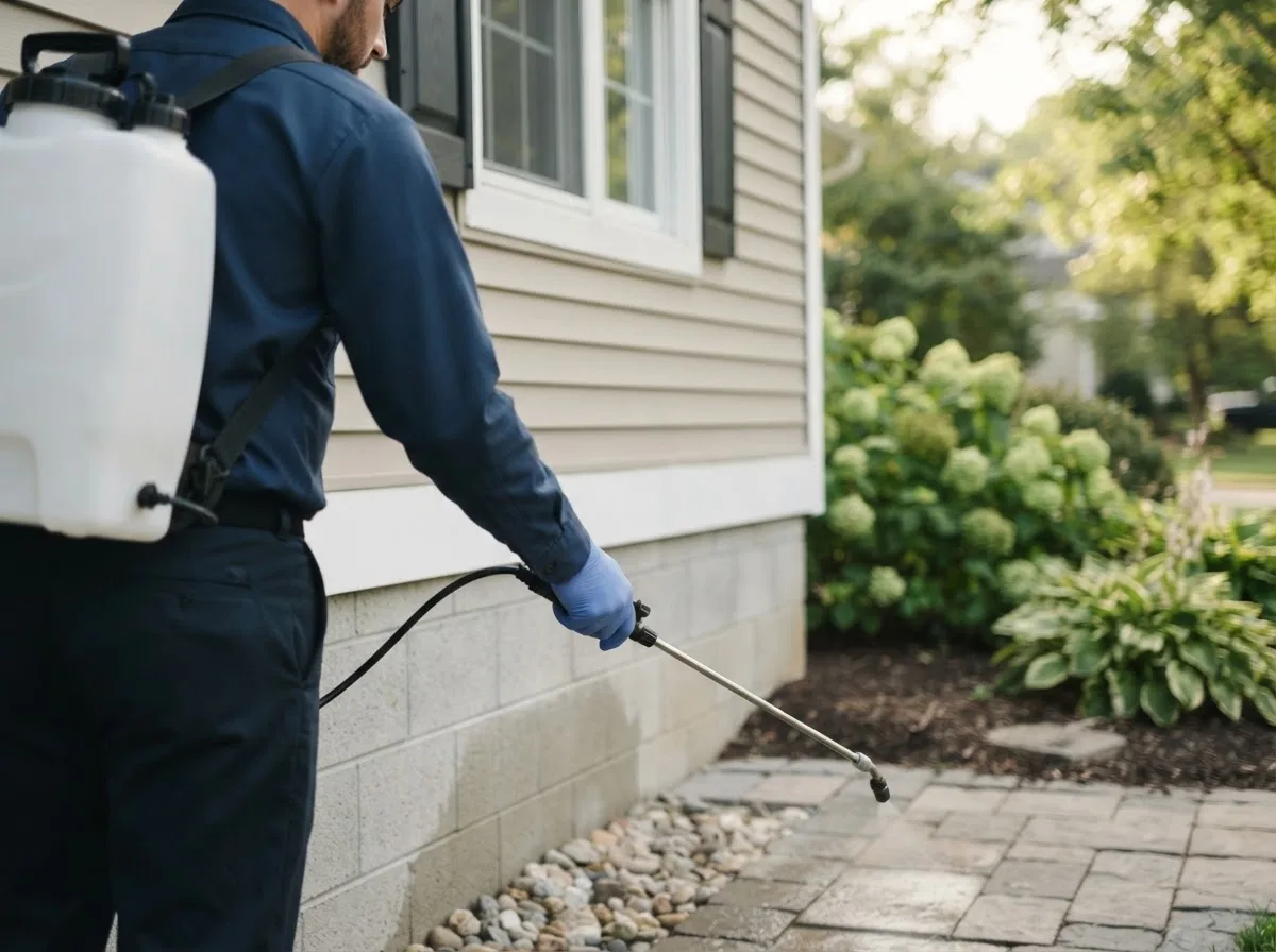 Pest control technician inspecting a home in Pacific Junction, IA